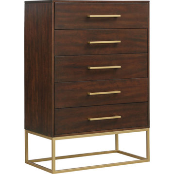 Maxine Wood Chest With Durable Brushed Gold Metal Base, Dark Cherry Finish