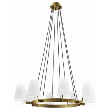 Modway Surround 8-Light Metal and Fabric Chandelier in White/Satin Brass