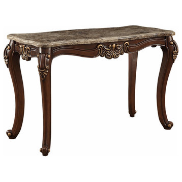 23" X 56" X 37" Walnut Wood Marble Sofa Table