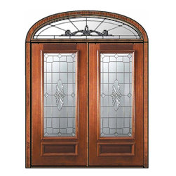 Prehung Transom Double Door 80 Mahogany Versailles 3/4 Lite Glass - Front Doors
