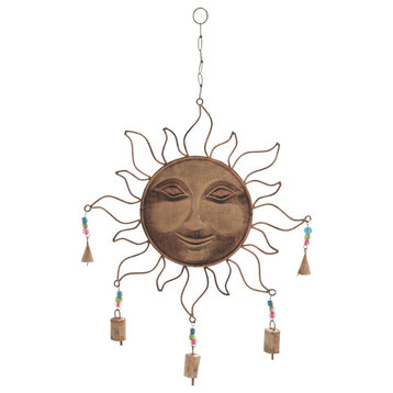 Eclectic 27"x17" Iron and Glass Sunface Wind Chime