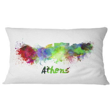 Athens Skyline Cityscape Throw Pillow, 12"x20"