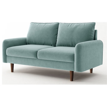 Pemberly Row 58" Round Arm Upholstered Velvet Loveseat in Cyan Green