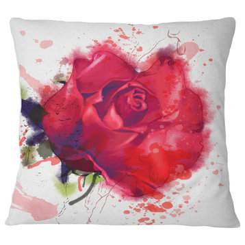 Beautiful Bright Red Rose Floral Throw Pillow, 16"x16"