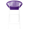 Puerto 26" Handmade Indoor/Outdoor Counter Height Stool With White Frame, Purple Weave