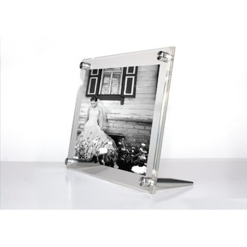 7"x9" Double Panel Table Top Acrylic Frame For 5"x7" Art, Silver Hardware