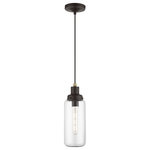 Livex Lighting - Oakhurst 1 Light Bronze With Antique Brass Accent Mini Pendant - Filament style bulbs are showcased in simple shaped hand-blown clear glass and add to the authentic charm of this industrial style pendant.