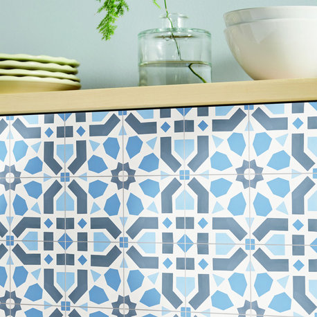 8"x8" Azilal Handmade Cement Tile, Navy Blue-Light Blue, Set of 12