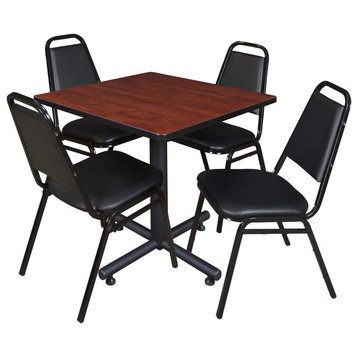 Kobe 30" Square Breakroom Table- Cherry & 4 Restaurant Stack Chairs- Black