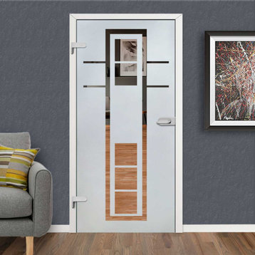 Hinged Glass Door with Frosted Design, 24"x80" Inches, Left