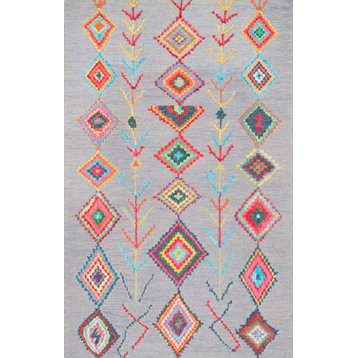 Nuloom Hand-Tufted Bohemian Moroccan Diamond Rug, Grey 7'6"x9'6"