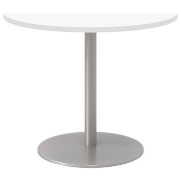 36" Round Pedestal Table - Designer White Top - Silver Base