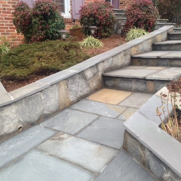 Flagstone Walkway in Silver Spring MD with Stone Retaining Walls & Rails