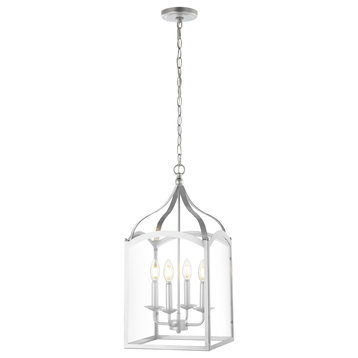 Ruth 11" 4-light Traditional Classic Lantern Metal/Glass LED Pendant, Silver