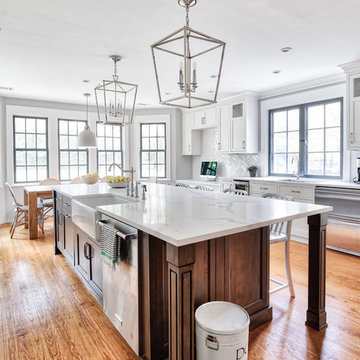 Beautiful White and Wood Kitchen with Large Working Island