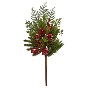 Nearly Natural 34" Pine and Berries Artificial Hanging Plant (Set of 3)
