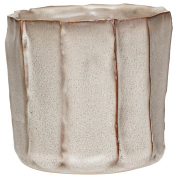 Stoneware Pleated Planter With Reactive Glaze, Cream