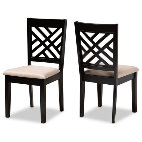 Lilith Upholstered Wood 2-Piece Dining Chair Set, Sand Brown/Espresso