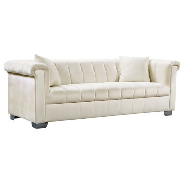 Kayla Velvet Upholstered Sofa, Cream