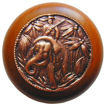 Jungle-Patrol Cherry Wood Knob, Antique-Style Copper