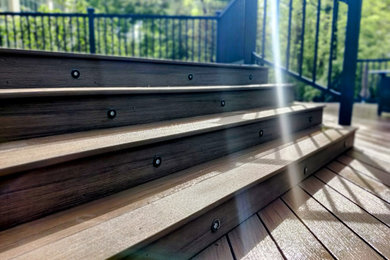 Large trendy backyard ground level metal railing deck photo in Cincinnati