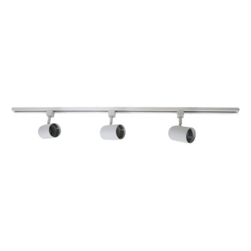 White 3-Light Bullet Round Cylinder Heads Track Kit With End Feed Cord Plug