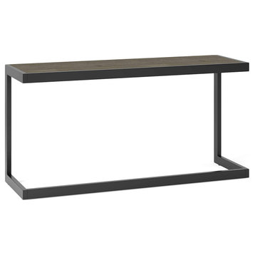 Industrial Console Table, C-Shaped Open Frame With Acacia Top, Distressed Grey