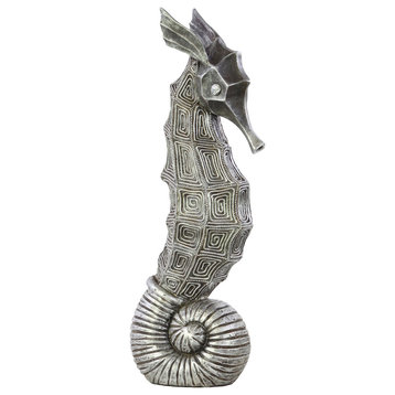 Tarnished Silver Polyresin Seahorse Statue, Small