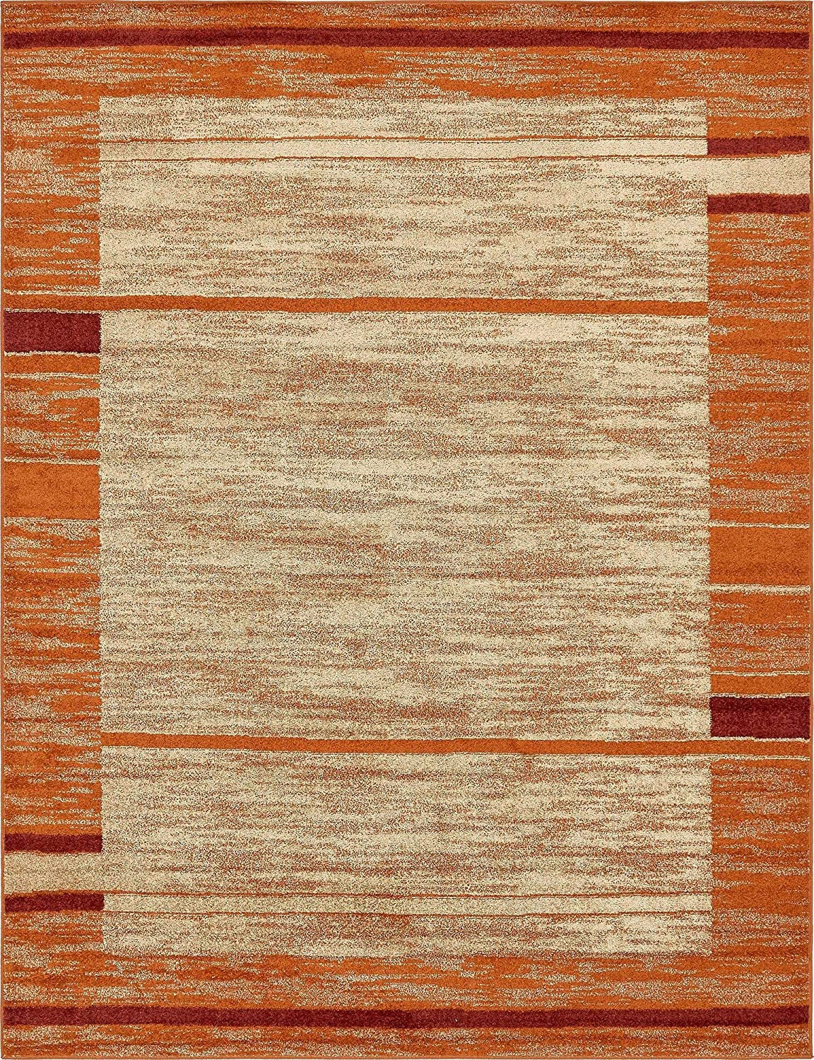 Rustic Rectangular Area Rug with Abstract Design & Toned Border, 9'x12 ...