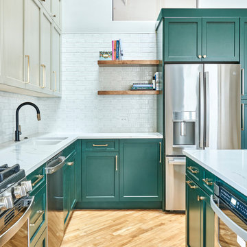 Eclectic Bottle Green Kitchen Remodel In Lake View Lofts (Chicago, IL)