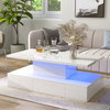 Elegant Coffee Table, Spacious Design With Storage Drawer & LED Lighting, White