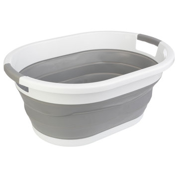 39L Portable Sink Multipurpose Plastic Bin, Hamper, or Ice Bucket, Gray
