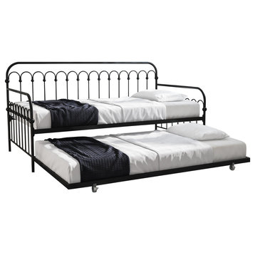 Novogratz Bright Pop Metal Daybed With Roll Out Trundle, Black