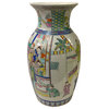 Vintage Chinese White Porcelain Color People House Scenery Graphic Vase Hws3386
