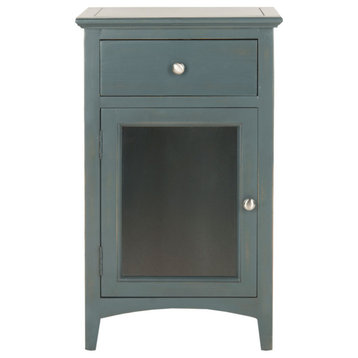 Kaavia One Drawer End Table With Glass Cabinet Dark Teal