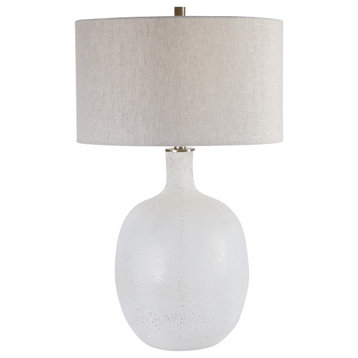 Mottled Aged White Glass Table Lamp Modern Textured Round Contemporary