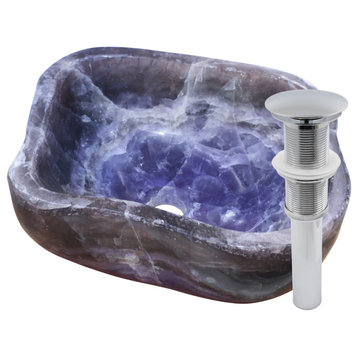 Novatto Natural Purple Onyx Irregular Stone Vessel Bathroom Sink with Drain, Chrome