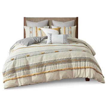INK+IVY Cody 3 Piece Cotton Duvet Cover Set, Gray/Yellow, Full/Queen
