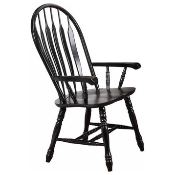 Selections Comfort Windsor Dining Armchair in Antique Black/Cherry Solid Wood