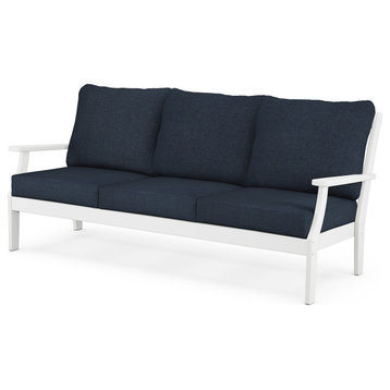 Braxton Deep Seating Sofa, White/Marine Indigo