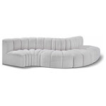 Meridian Furniture - Arc Boucle Fabric Upholstered 5-Pc. S-Shaped Modular Sectional, Grey - Give your living room or den the perfect blend of style and versatility with this Arc boucle fabric curved modular Sectional. Part of the Arc modular furniture collection, this Sectional comes upholstered in rich grey boucle fabric and features deep channel tufting that adds a touch of luxury while enhancing comfort and support. A seamless combination of form and function, this chair can be used with other Arc pieces to create a myriad of configurations in your well-curated room.