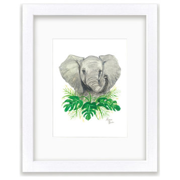 "Safari Littles" Elephant Individual Framed Print, With Mat, White, 11"x14"