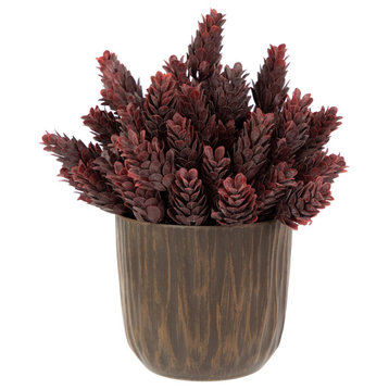 8" Burgundy Red Wild Flower Artificial Plant, a Textured Lined Pot