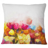 Yellow Pink Red Tulips On White Floral Throw Pillow, 18"x18"