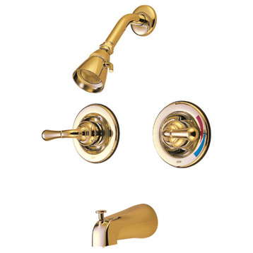 Kingston Two-Handle Pressure Balanced Tub and Shower Faucet, Polished Brass