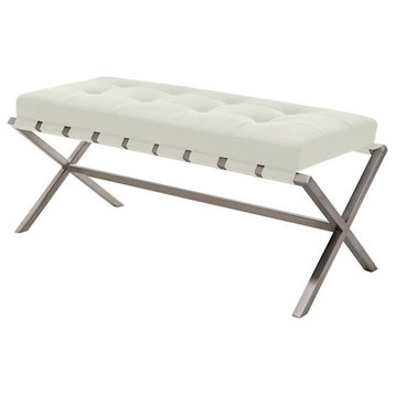 Auguste Bench 47" in Brushed Stainless Steel , White