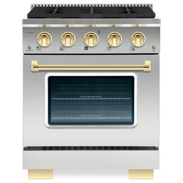 Bold Series 30" All Gas Freestanding Range, Stainless steel With Brass Trim