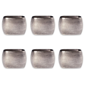 DII Silver Textured Square Napkin Ring, Set of 6