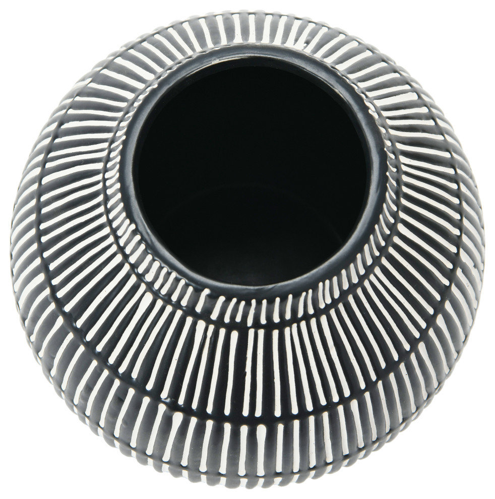 Debossed Stoneware Vase, Black/White