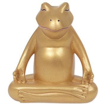 Novica Peaceful Frog Wood Sculpture